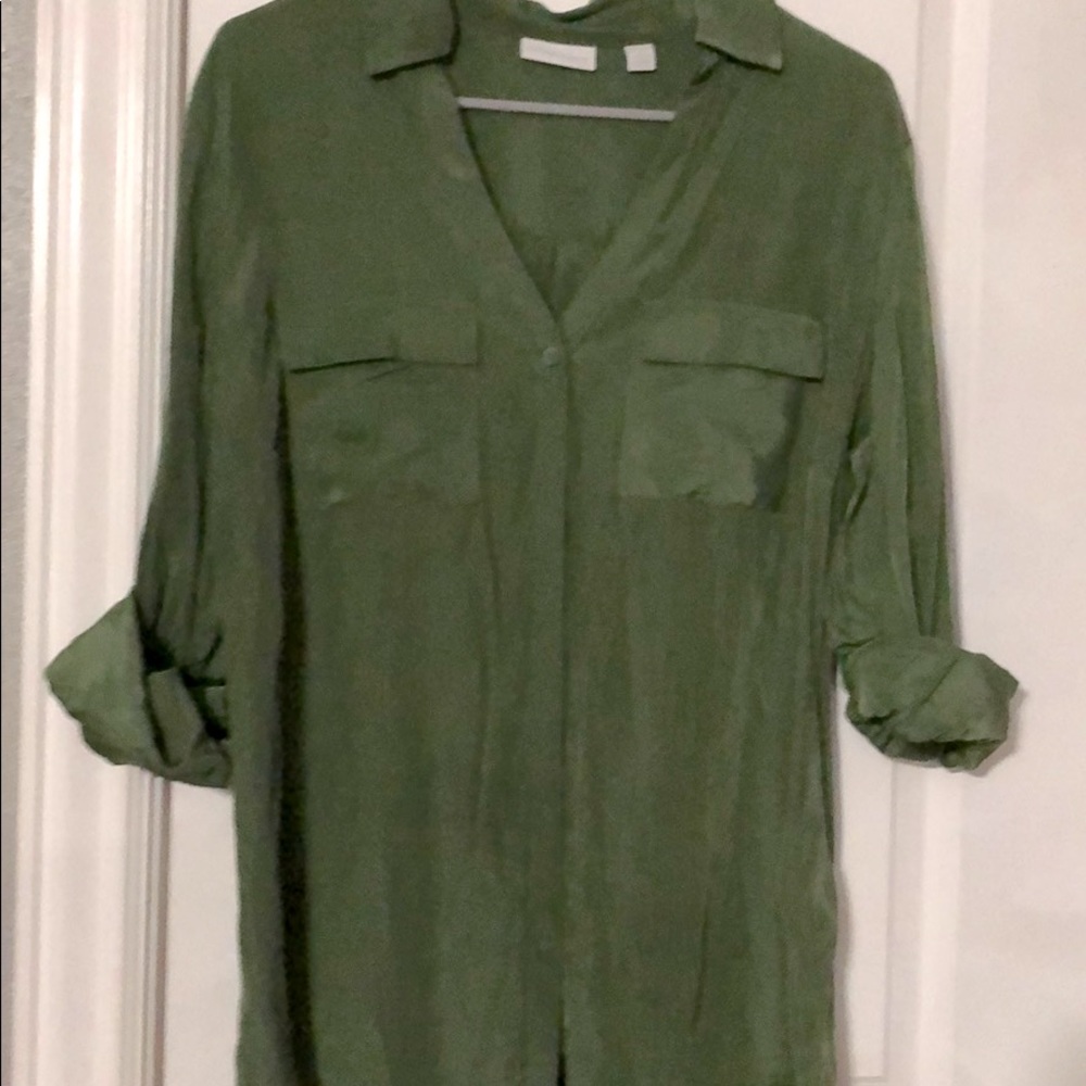 New York & Co green rayon 3/4 sleeve blouse